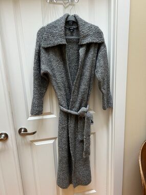 Express Gray Long Open-Front Belted Duster Coat
